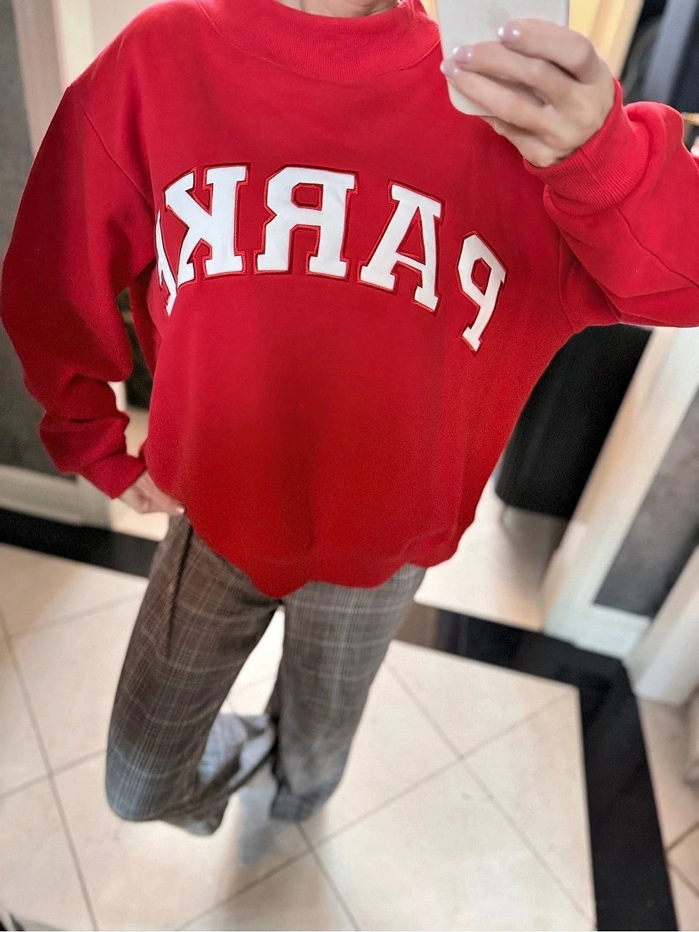 PARKE Varsity Mockneck Red with white Logo Sweatshirt Size: Large/XL